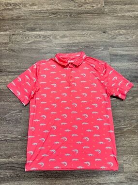 Aeroline Fitness Gear Alligator Print Performance Polo Shirt Men's Large Coral
